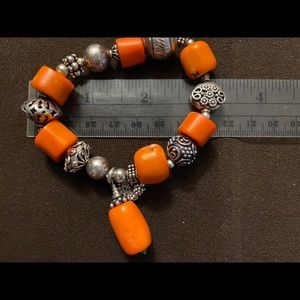 Orange and silver stretch bracelet